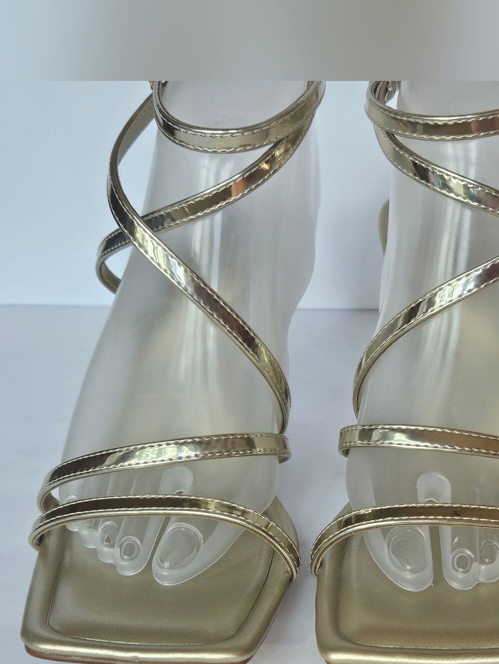Marc Fisher Mahima Gold Strappy Heeled Sandals Square Toe Women's Size 10M - Picture 6 of 15